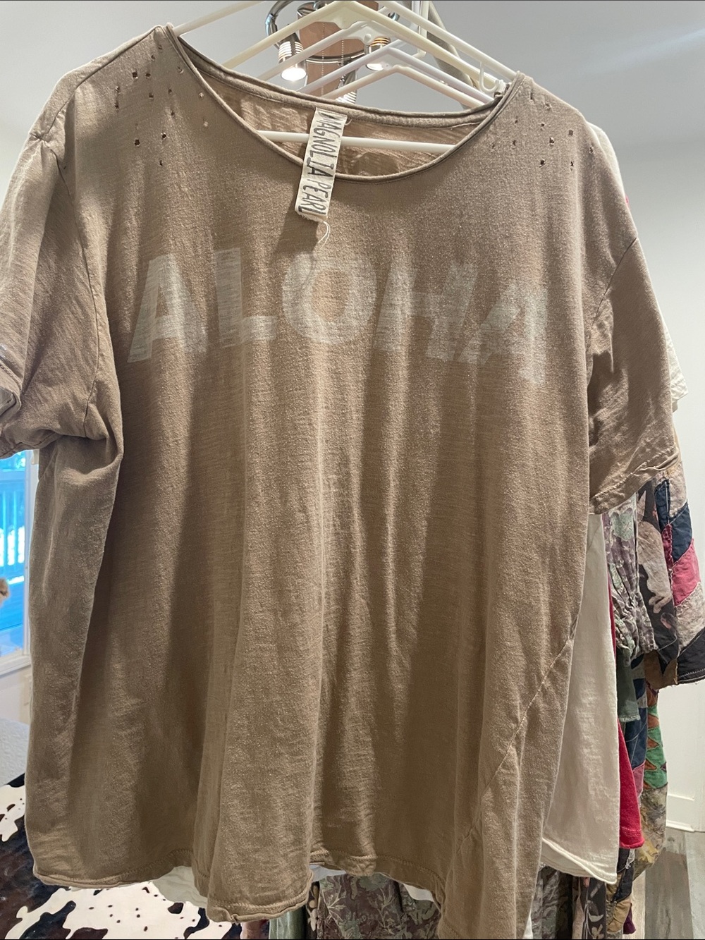 Magnolia Pearl Aloha Distressed Short Sleeve Tee in Taupe